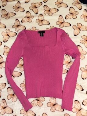 Sincerly Jules Hot Pink Ribbed Square-Neck Sweater